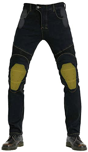 QIYUANT Pantaloni Moto Uomo Motorcycle Jeans Resistenza Strappo Stretch Casual Vintage Pantalone Biker Motociclista Lavoro Corsa con 4 Cuscinetti Protettivi Rimovibili (Nero, 3XL)