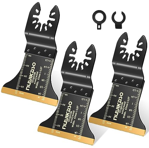 nuyikaso Paquete de 3 hojas de sierra oscilantes extendidas de titanio, kit de accesorios multiherramienta para tornillos de metal de madera, plástico, compatible con Fein Multimaster, Makita, DeWalt