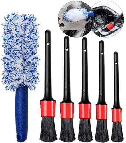 Jicyor 6 Stück Felgenbürste Detailing Pinsel Set, Felgenreiniger Bürste, Reinigungspinsel Auto,Mikrofaser Felgen Bürste und Innenraum Auto Pinsel Set,für Auto Innenraum und Außenraum