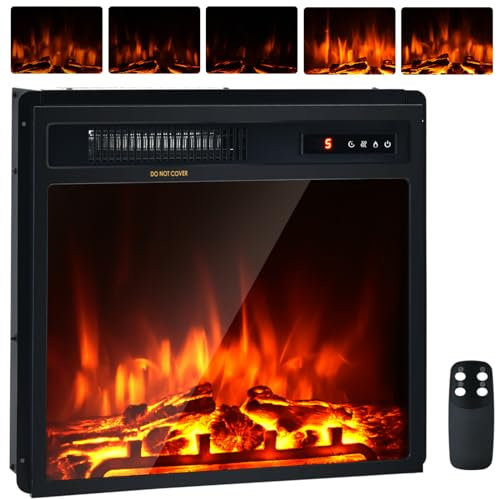 GiantexUK Recessed Electric Fireplace, Insert Electric Fire Heater with Flame Colors, Brightness, Thermostat, Timer, Remote & Overheat Protection (750W/1500W, 20’’/50.46cm)