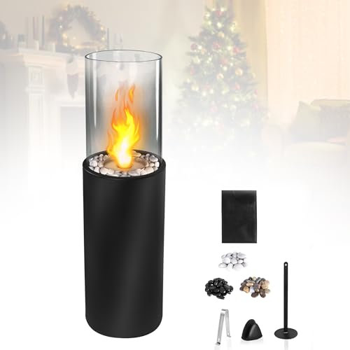 LZQ Tischkamin Indoor und Outdoor Tisch Kamin Bioethanol Gartenfackel,Gehärtetes Glas Tischfeuer für Balkon Terrasse Wohnung Garten Deko(Zylinder)