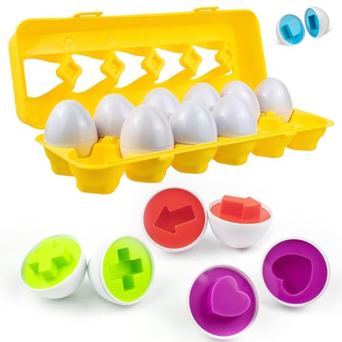 Milaloko Huevos Emparejados Huevos de Pascua Juguetes Puzzle de Clasificación de Memoria de Color y Forma Montessori Regalos para Niños y Niñas, 12 Piezas