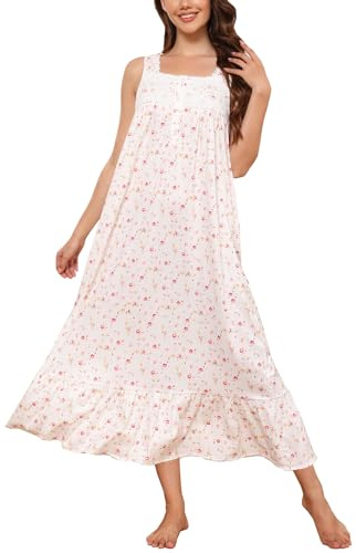 Rubehoow Women's Nightwear Sleeveless Lace Pajama Dress Sleeveless Wide Strap Loungewear with Pockets (Vintage Rose,3XL)