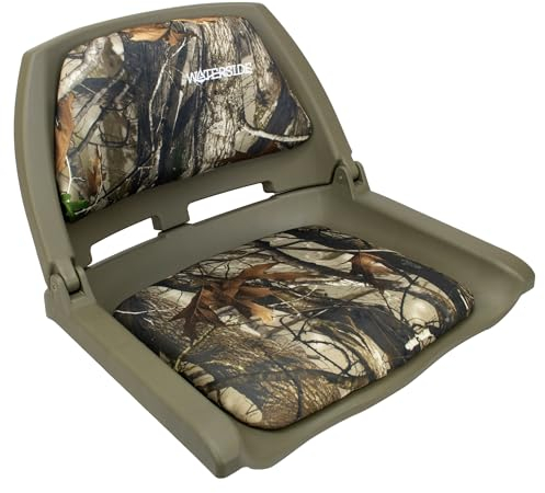 Waterside Captain Deluxe Allwetter Bootssitz mit Polster - Klappbarer, Ergonomischer Boat Seat für Langlebigen Komfort (realtree/camou)