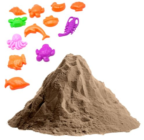 BullTek Sable cinétique naturel 1 kg avec 12 pochoirs pour enfants – Set créatif sable magique jeu sensoriel – facile à modeler, non sec, pour activités artistiques et cadeaux éducatifs (marron)