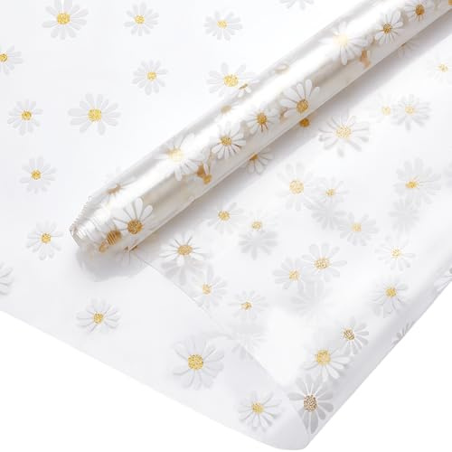 NBEADS Clear TPU Fabric Daisy Flower Printed TPU Film 0.2mm Thick Jelly Plastic Fabrics for Sewing Crafts and Home Decor 135x30x0.03cm
