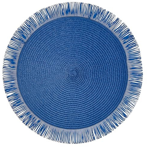 Baroni Home Set 6 Tovagliette Tonde in Paglia Sintetica Colorata, Tovagliette Sottopiatto, Tovaglietta Americana da Colazione, Diametro 38 cm, Blu