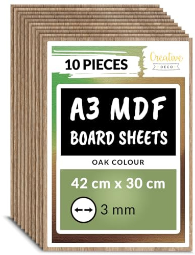 Creative Deco 10 x A3 MDF Platten Einseitig Lackiert Eiche | 420 x 300 x 3 mm | Dünne Holz-Platten | Perfekt für Laser, CNC Router, Modellierung, Laubsäge