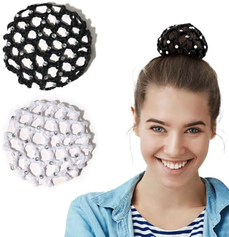 COYUN 2 Piezas Red para Moño Red para el Pelo Moño Ayuda，Net for Hair,Redecilla Moño,Mallas Elásticas para el Pelo para Gimnasia Ballet Red de Nudo de Baile(negro, blanco)