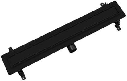 Duschrinne ABS Schwarz - Komplettset DUO-Abdeckung mit Fliesen oder Haarsieb aus gebürstetem Edelstahl - Dachrinne mit Siphon Montagefüße inkl. Dichtmanschette Doppelkammer Bodenablauf Länge 70 cm