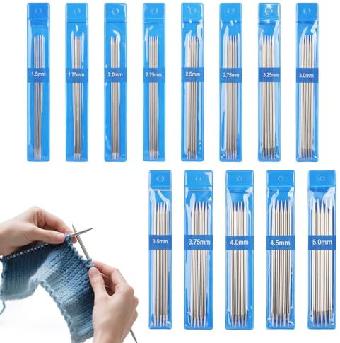 Coopay Stricknadel Set, 65 Stück Edelstahl Doppelspitzen Stricknadel, 15cm Kurze Gerade Stricknadeln für Socken und Kleine Projekte, 1,5 mm - 5,0 mm, Nadelspiel Stricknadeln Set für Anfänger
