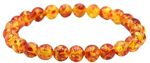 Unified Jewellery Natural Yellow Amber Bead Stretch Bracelet for Women | 8mm Round Baltic Amber Bracelet | Adjustable Gemstone | Gift for Her 528