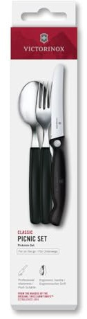 Victorinox Classic, Profi Tafelbesteck, 3-teilig, Extra Scharfe Klinge, Wellenschliff, 11 cm, Rostfreier Stahl, schwarz