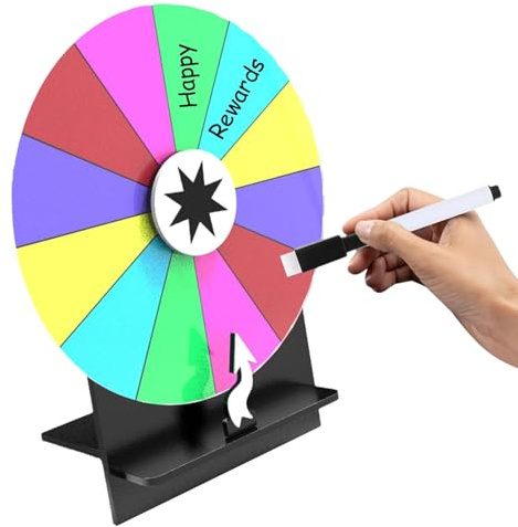 Genérico Gioco di roulette con supporto, roulette da gioco da 30 cm, pannello su tavolo, 12 caselle con pennarello cancellabile, per eventi familiari e fiere