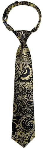 DiBanGu Silk Woven Tie Pre Tied Necktie Set for Boys In Gift Box,Black Gold