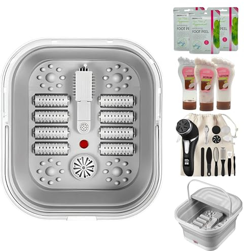Electric Foot Spa Massager with LED Light Therapy, Shiatsu Rollers & Medicine Box Compartment – Deep Tissue Foot Bath Soak for Circulation & Relaxation (Coconut)