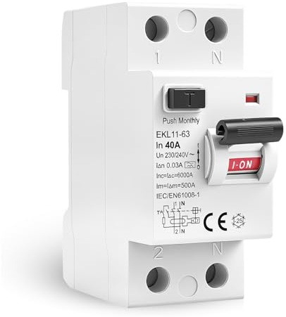 Jadeshay Fi Schutzschalter 40A 30mA 2 Polig RCCB Fehlerstromschutzschalter Typ A Leitungsschutzschalter AC230V EKL11-63 Schutzart IP20(AC230V 40A 2P)
