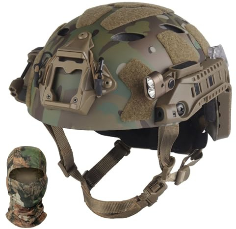 Modulärt High-Cut Hjälmkit för Airsoft/Paintball med Guiderails, Batteribox, Signalljus, Ventilerad och Bekväm Innerstoppning(CP)