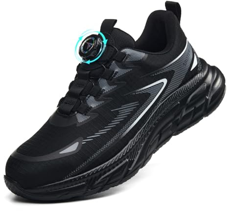 QCCQ Zapatos de Seguridad para Hombre Mujer Zapatillas de Seguridad con Punta de Acero Ligero Zapatos de Trabajo Comodo Zapatillas Trabajo Transpirable Antideslizante，Negro 46 EU