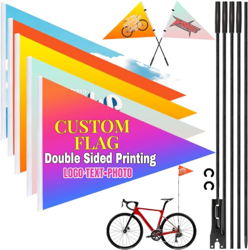 Drapeau de sécurité personnalisé pour vélo avec mât - Mât réglable de 1,80 m, drapeau de sécurité sur mesure pour enfants, vélos et voiturettes de golf (Triangular flag 1)