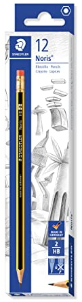 STAEDTLER Bleistifte mit Radiergummi Noris, Härtegrad HB, sechskantformat, hohe Bruchfestigkeit durch spezielle Minenrezeptur und hartverleimte Mine, Set mit 12 Bleistiften, 122-HB