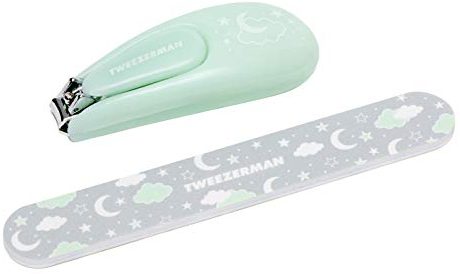 Tweezerman Baby Fingernail Clipper, for Infants, Babies and Toddlers, Non Slip Handle, with Matching Night Sky Nail File (Pack of 2)