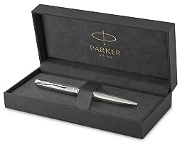 Parker Sonnet Kugelschreiber | Edelstahl mit Palladiumzierteilen | Mittlere Spitze | schwarze Tinte | Geschenkbox
