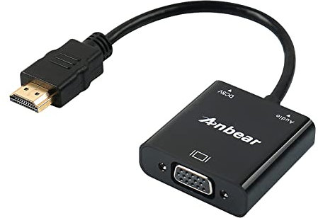 Anbear HDMI to VGA with Audio Adapter, Gold-Plated VGA to HDMI Adapter1080P Video Converter Male to Female with 3.5mm Audio Port Compatible for PC,Laptop,DVD