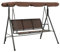 vidaXL Garden Swing Bench with Canopy in Coffee Color - Outdoor Powder-Coated Steel Frame 3-Seater Swing - Weather Resistant and Waterproof Textilene Seat and Backrest