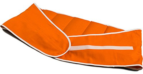 Coussin ceinture aux grains d'épeautre bio longueur environ 135cm. Coussin thermique aux graines XXL (compartimenté en sept avec fermeture à bande auto-agrippante, orange