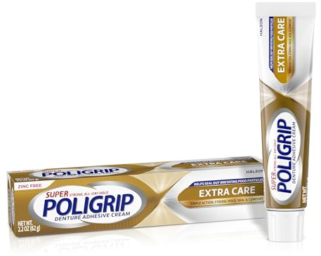 Super Poligrip Extra Care Zinc Free Denture and Partials Adhesive Cream, 2.2 ounce