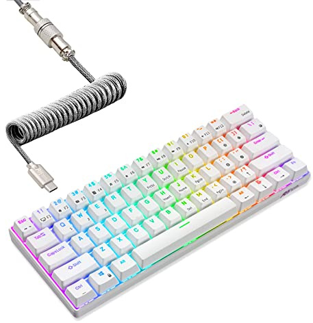 RK Royal KLUDGE RK61 60% Spiral Wired Mechanical Keyboard, 2.4GHz/Bluetooth/Wired, Mini RGB Wireless, 61 Keys, Hot Swappable Gaming Keyboard, White