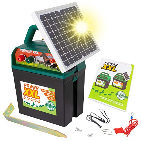 Power XXL B 12.000-S Starkes Solar-Weidezaungerät 9V/12V Megapower, Hocheffektives Solarmodul, Perfekt für Pferde-, Ponyzaun