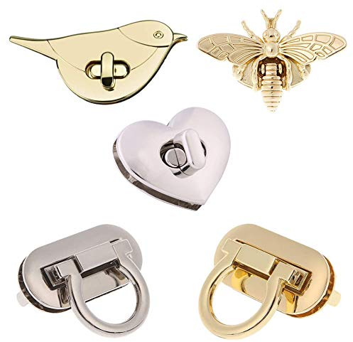 Nsiwem Twist Turn Lock Geldbörse Sperre Verschlüsse für Taschen Metall Drehverschlüsse Snap Drehschnalle Portemonnaie Verschluesse für Leder Handtasche Tasche Zubehör(Silber, Hellgold) 5 Sätze