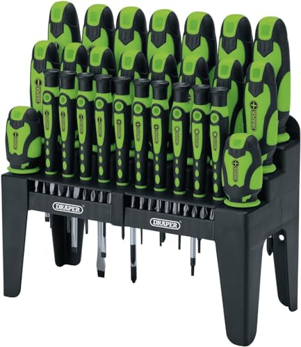 Draper, 16760, Set di cacciaviti e punte con impugnatura morbida, colore verde (47 pezzi)