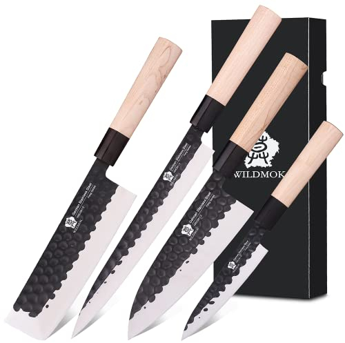 WILDMOK 4 pz Set Coltello GYUTO Sashimi Sushi Knife Set per Mano Sinistra, Pesce Filettatura Chef Coltello per Cucina Lama d'acciaio tedesca & Maniglia di Legno Tradizionale