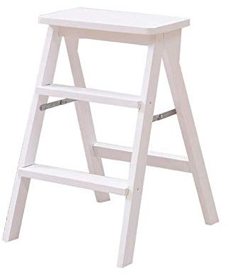3 Stufen Holz Leiter Hocker Tragbarer Klapptritt Hocker Küche Büro Treppenstuhl Sicherheits Trittleiter Sitze (Weiß)