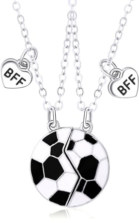 Hifot Collier d'Amitié pour 2 Filles, Football Collier Bff pour 2 Chaines Argent, Pendentif pour Sœur ou Meilleure Amie, Cadeau pour Jeune Fille