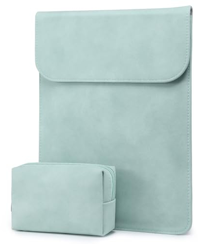 HYZUO 15 Zoll Laptop Sleeve Tasche für MacBook Air 15 M4 A3241 M3 M2 2025-2023, 15 Surface Laptop 7/6/5/4/3, MacBook Pro 15 2019-2016, Kunstlederhülle mit Tragetasche, Mint grün