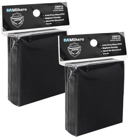 Mlikero 200 Pcs Card Sleeves, 66 x 91 mm Standard Size Matte Trading Card Sleeves Fit for MTG, Trading Cards, Sports, Game Cards (Black)