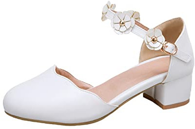koperras Große Kinder Mädchen Mary Jane Kleid Schuhe Pumps Low Heels High School Prom Schuhe Sommer Schuhe Kind (White, 33.5 Big Kids)