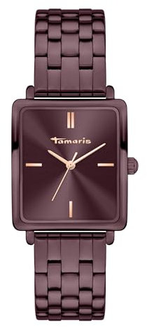 Tamaris Damenuhr mit eckigem Gehäuse & Edelstahlband oder Lederband – Schlichte Armbanduhr für Damen in Silber, Gold, Roségold, Schwarz, Blau, Grün, Lila UVM