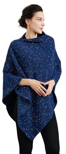 BEAUTELICATE Poncho Cape Tricoté Élégante Manteau Laine Mélange Chaude Cachemire Sentir Pull-over Châle Étole Pour Femme Hiver Automne Cadeaux De Noël Taille Unique, Bleu marine
