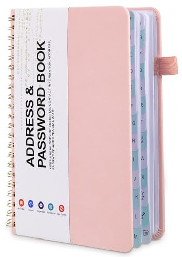 Password Book with Alphabetical Tabs, Spiral Address Book, Address and Password Keeper Telephone Notebook for Seniors Home Office, 7.7 X 5.5, Pink