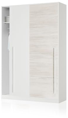 duehome | Armario 2 Puertas Correderas para Dormitorio o Habitación, Modelo Show, Acabado en Blanco Artik y Blanco Velho, Medidas: 120 cm (Largo) x 200 cm (Alto) x 50 cm (Fondo)