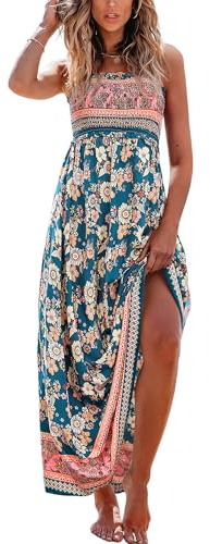 CUPSHE, Sommar maxiklänning för kvinnor, blommönster, smock, ärmlös, volanger, spaghettiband, maxiklänning, elegant strandklänning, Marinblå blommönster, XS