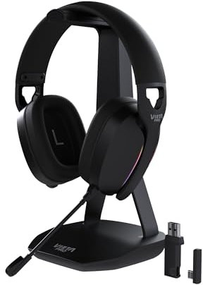 Vieta Pro Auriculares Gaming inalambricos Bluetooth con microfono, Soporte, Luces RGB. Cascos Gaming Diadema compatibles ps5, pc, Xbox. 40h autonomía, USB Tipo C, Sonido Envolvente Nova. (Negro)