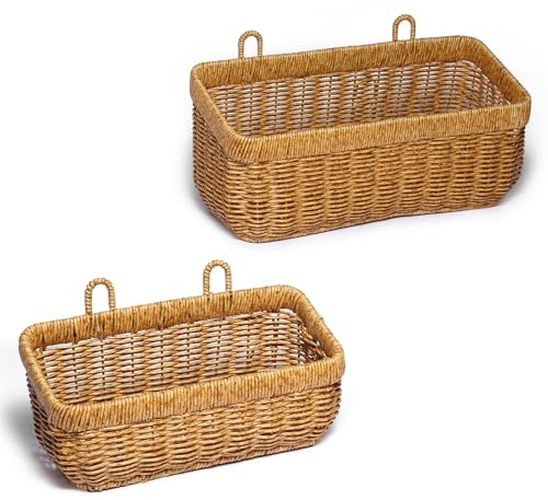 Confezione da 2 cestini portaoggetti in tessuto, vassoi organizzatori, scatole di carta, cestino vintage per bagno, cucina, tavolo da lavoro, da appendere alla parete, cesti portaoggetti da appendere