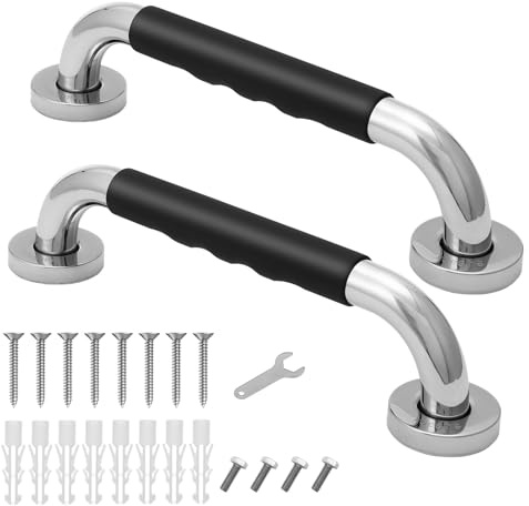 2 Pack 12inch Grab Bar Rail, 304 Stainless Steel Non-Slip Bathroom Chrome Grab Rail, Non-Slip Disability Auxiliary Handle, Hand Rails Safety Handle for Kitchen Bedroom Bathtub, Shower