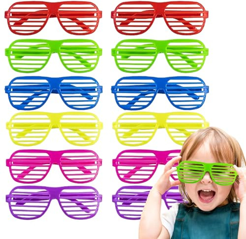 Melldrry 12 Pezzi Festa Occhiali, Occhiali Fluo Party, Neon Rave Glasses Luminosi, Glasses Party Neon per da Sole Costumi DJ per feste, anni '80, EDM, Halloween